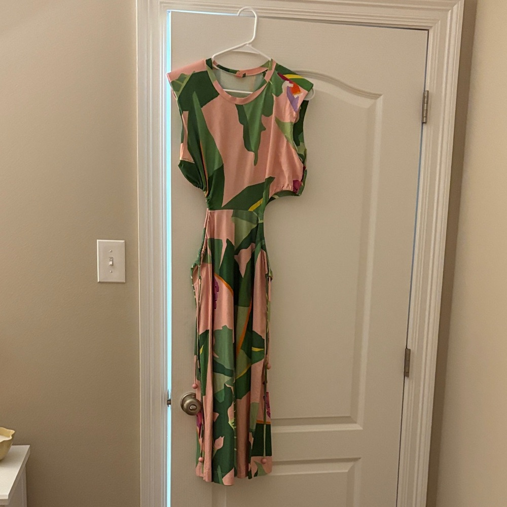 Floral Pink & Green Cutout Dress